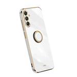 For Samsung Galaxy S23 FE 5G XINLI Straight Edge 6D Electroplate TPU Phone Case with Ring Holder(White)