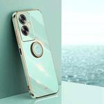 For OPPO A2 5G XINLI Straight Edge 6D Electroplate TPU Phone Case with Ring Holder(Mint Green)