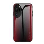 For Huawei P60 Art Texture Gradient Glass TPU Phone Case(Red)