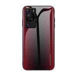 For Huawei P60 Texture Gradient Glass TPU Phone Case(Red)