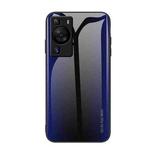 For Huawei P60 Texture Gradient Glass TPU Phone Case(Dark Blue)