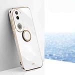 For vivo V50 XINLI Straight Edge 6D Electroplate TPU Phone Case with Ring Holder(White)