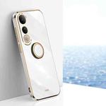 For vivo V50 Lite XINLI Straight Edge 6D Electroplate TPU Phone Case with Ring Holder(White)