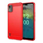 For Nokia C12 Pro Brushed Texture Carbon Fiber TPU Phone Case(Red)