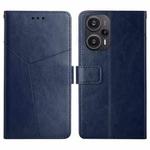 For Xiaomi Poco F5 HT01 Y-shaped Pattern Flip Leather Phone Case(Blue)