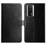 For Xiaomi Poco F5 Pro HT01 Y-shaped Pattern Flip Leather Phone Case(Black)