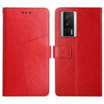 For Xiaomi Poco F5 Pro HT01 Y-shaped Pattern Flip Leather Phone Case(Red)