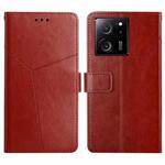 For Xiaomi 13T / 13T Pro Y-shaped Pattern Flip Leather Phone Case(Brown)