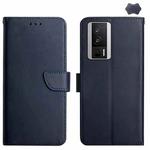 For Xiaomi Poco F5 Pro Genuine Leather Fingerprint-proof Flip Phone Case(Blue)