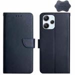 For Xiaomi Redmi 12 4G Global Genuine Leather Fingerprint-proof Flip Phone Case(Blue)