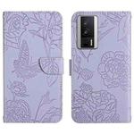 For Xiaomi Poco F5 Pro Skin Feel Butterfly Embossed Flip Leather Phone Case(Purple)