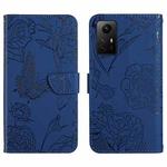 For Xiaomi Redmi Note 12S HT03 Skin Feel Butterfly Embossed Flip Leather Phone Case(Blue)