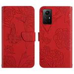 For Xiaomi Redmi Note 12S Skin Feel Butterfly Embossed Flip Leather Phone Case(Red)