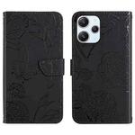 For Xiaomi Redmi 12 5G Skin Feel Butterfly Embossed Flip Leather Phone Case(Black)