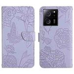 For Xiaomi 13T / 13T Pro Skin Feel Butterfly Embossed Flip Leather Phone Case(Purple)