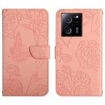 For Xiaomi 13T / 13T Pro Skin Feel Butterfly Embossed Flip Leather Phone Case(Pink)