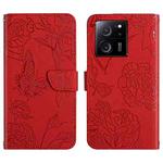 For Xiaomi 13T / 13T Pro Skin Feel Butterfly Embossed Flip Leather Phone Case(Red)