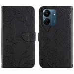 For Xiaomi Redmi 13C 4G Skin Feel Butterfly Embossed Flip Leather Phone Case(Black)