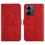 For Xiaomi Redmi 13C 4G Skin Feel Butterfly Embossed Flip Leather Phone Case(Red)