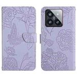 For Xiaomi 14 Skin Feel Butterfly Embossed Flip Leather Phone Case(Purple)