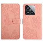 For Xiaomi 14 Pro Skin Feel Butterfly Embossed Flip Leather Phone Case(Pink)