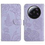 For Xiaomi 14 Ultra Skin Feel Butterfly Embossed Flip Leather Phone Case(Purple)