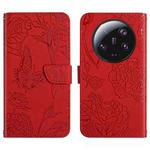 For Xiaomi 14 Ultra Skin Feel Butterfly Embossed Flip Leather Phone Case(Red)