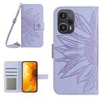 For Xiaomi Poco F5 Skin Feel Sun Flower Embossed Flip Leather Phone Case with Lanyard(Purple)