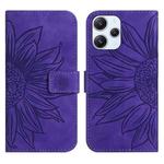 For Xiaomi Redmi 12 4G Global Skin Feel Sun Flower Embossed Flip Leather Phone Case with Lanyard(Dark Purple)