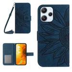 For Xiaomi Redmi 12 4G Global Skin Feel Sun Flower Embossed Flip Leather Phone Case with Lanyard(Inky Blue)