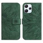 For Xiaomi Redmi 12 4G Global Skin Feel Sun Flower Embossed Flip Leather Phone Case with Lanyard(Green)