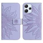 For Xiaomi Redmi 12 4G Global Skin Feel Sun Flower Embossed Flip Leather Phone Case with Lanyard(Purple)