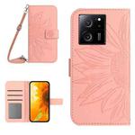 For Xiaomi 13T / 13T Pro Skin Feel Sun Flower Embossed Flip Leather Phone Case with Lanyard(Pink)