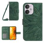 For Xiaomi Redmi 13C 5G Skin Feel Sun Flower Embossed Flip Leather Phone Case with Lanyard(Green)