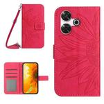 For Xiaomi Redmi 13 4G Global / 5G Global Skin Feel Sun Flower Embossed Flip Leather Phone Case with Lanyard(Rose Red)