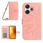 For Xiaomi Redmi 13 4G Global / 5G Global Skin Feel Sun Flower Embossed Flip Leather Phone Case with Lanyard(Pink)