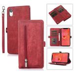 For iPhone XR Zipper Card Slot Buckle Wallet Leather Phone Case(Red)