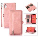 For iPhone XR Zipper Card Slot Buckle Wallet Leather Phone Case(Pink)