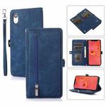 For iPhone XR Zipper Card Slot Buckle Wallet Leather Phone Case(Blue)