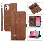 For iPhone 11 Zipper Card Slot Buckle Wallet Leather Phone Case(Brown)