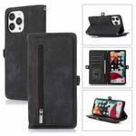 For iPhone 13 Pro Zipper Card Slot Buckle Wallet Leather Phone Case(Black)
