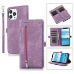 For iPhone 13 Pro Max Zipper Card Slot Buckle Wallet Leather Phone Case(Purple)