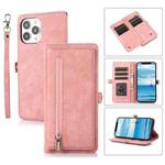 For iPhone 13 Pro Max Zipper Card Slot Buckle Wallet Leather Phone Case(Pink)