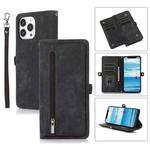 For iPhone 13 Pro Max Zipper Card Slot Buckle Wallet Leather Phone Case(Black)