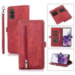 For Samsung Galaxy S20+ Zipper Card Slot Buckle Wallet Leather Phone Case(Red)