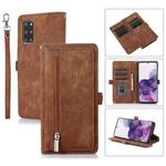 For Samsung Galaxy S20+ Zipper Card Slot Buckle Wallet Leather Phone Case(Brown)