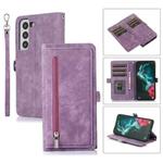 For Samsung Galaxy S21 Zipper Card Slot Buckle Wallet Leather Phone Case(Purple)
