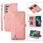 For Samsung Galaxy S21 Zipper Card Slot Buckle Wallet Leather Phone Case(Pink)