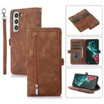 For Samsung Galaxy S21 Zipper Card Slot Buckle Wallet Leather Phone Case(Brown)