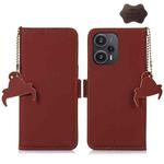 For Xiaomi Redmi Note 12 Turbo / POCO F5 Genuine Leather Magnetic RFID Leather Phone Case(Coffee)